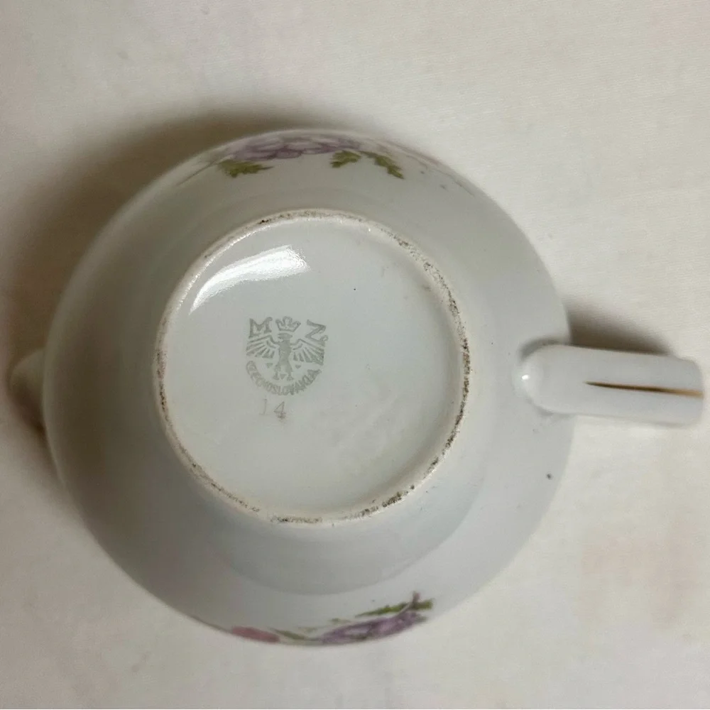 Vintage Floral Porcelain Creamer and Sugar Set, Czeckoslovakia